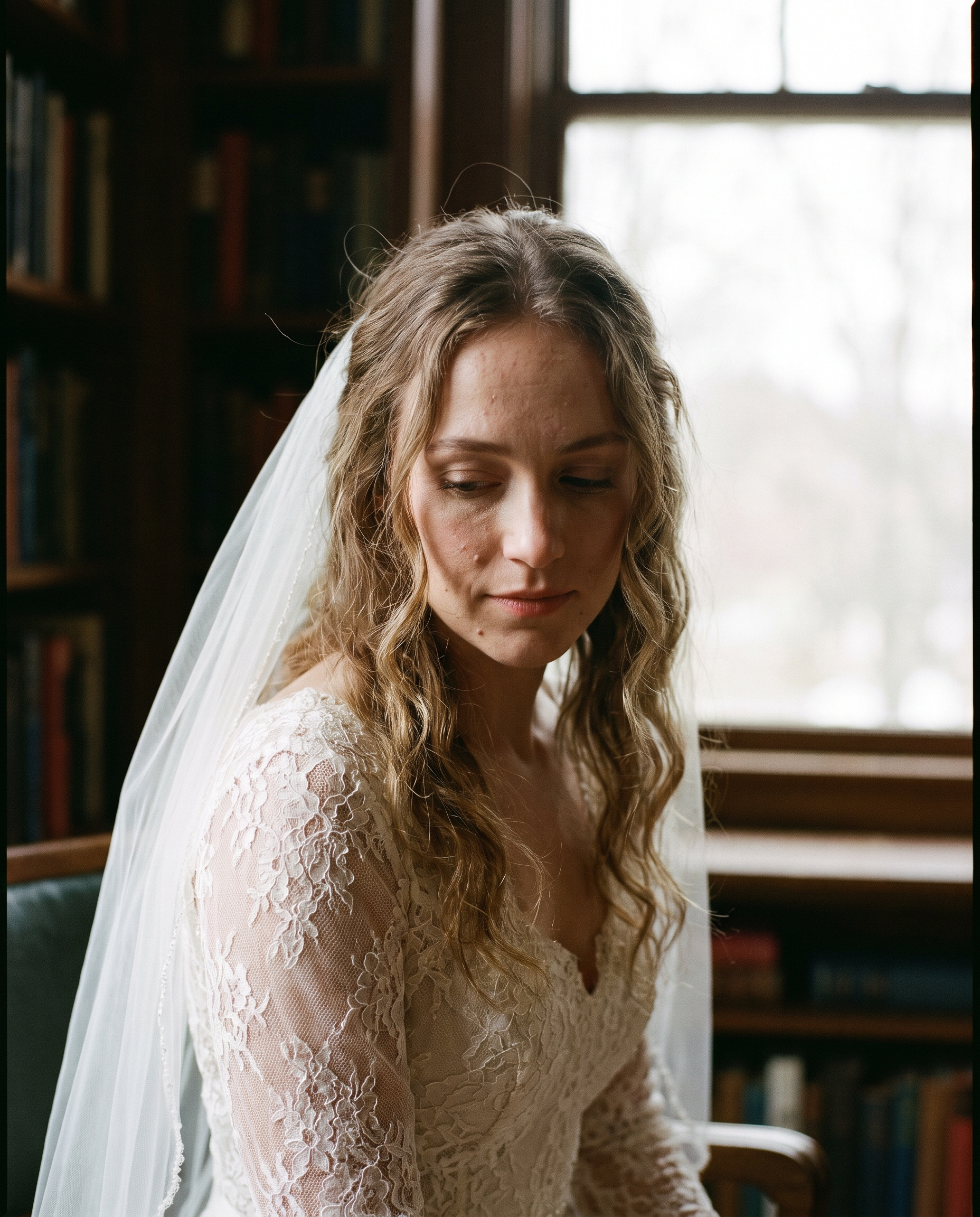 Bride in a lace gown and veil